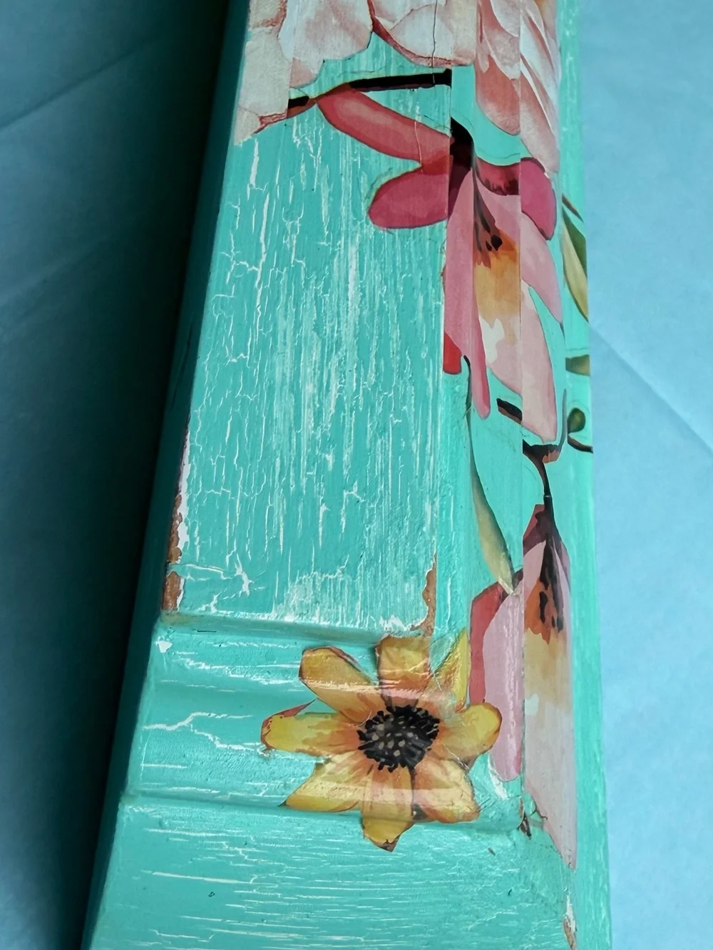 Hand-Painted Floral Turquoise Wall Molding Shelf
